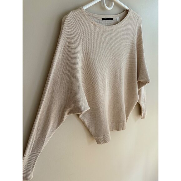 Tahari Batwing Sleeve Waffle Knit Lightweight Cozy Sweater in Beige Small - Picture 3 of 12